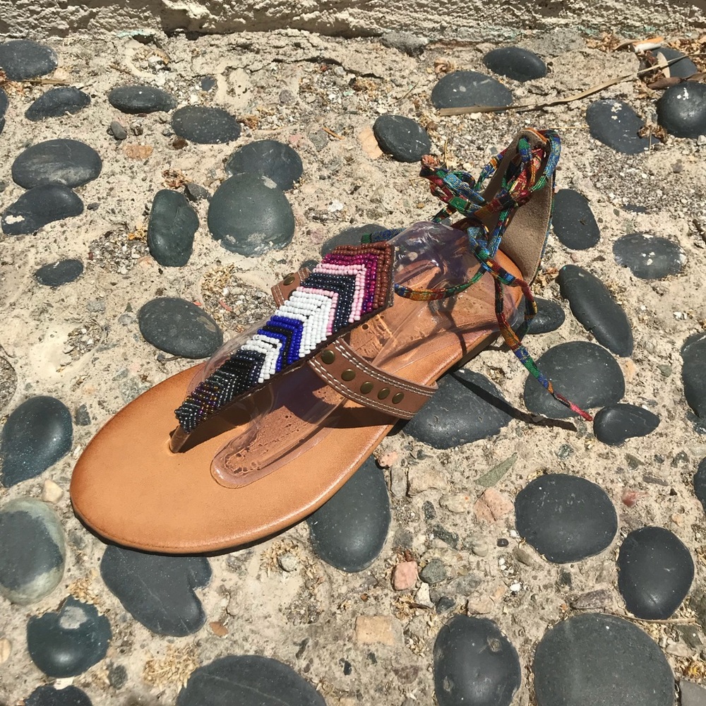 Boho lace up or around your ankle beaded SANDALS